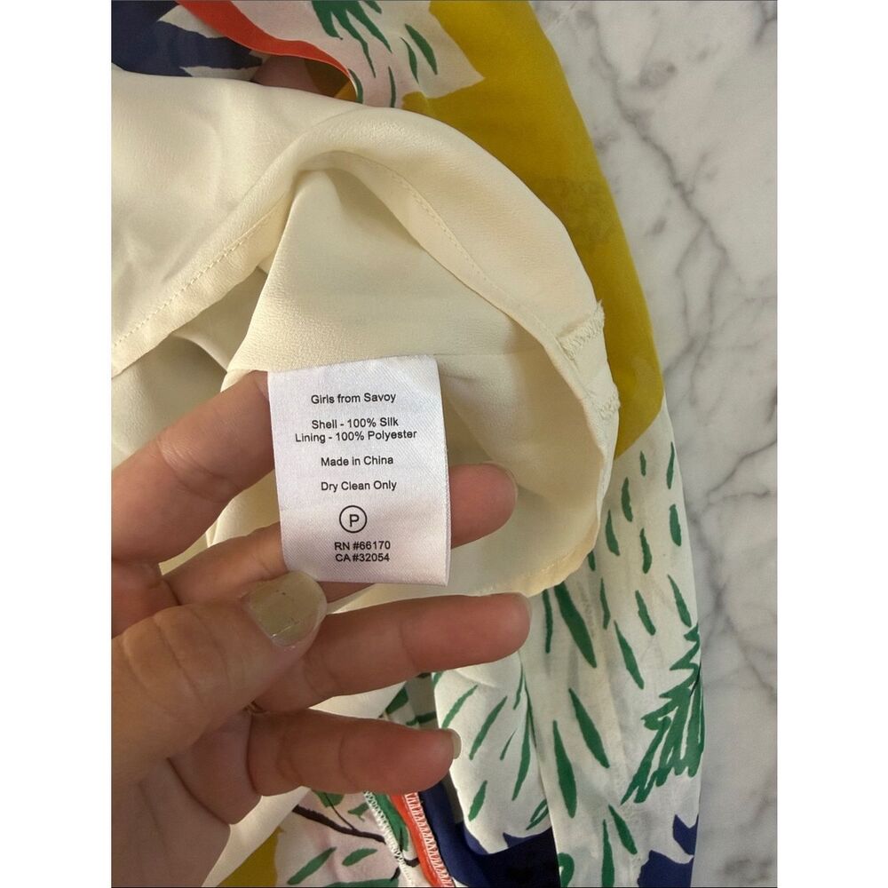 Anthropologie Sz 4 100% silk Floral V-Neck Fit & Flare Dress Cream Blooms Pinup - Picture 7 of 9
